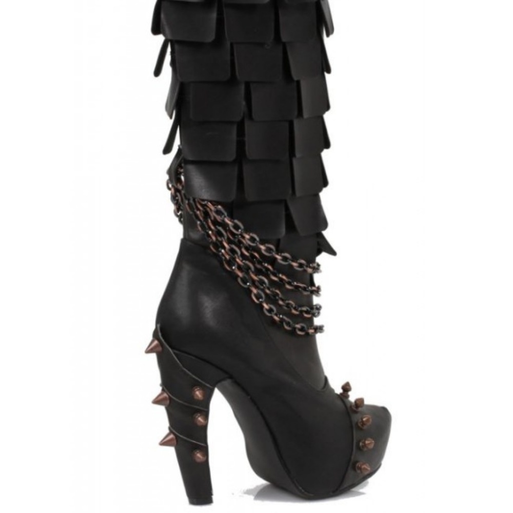 Caymene Black Scaled and Spiked Knee Boot